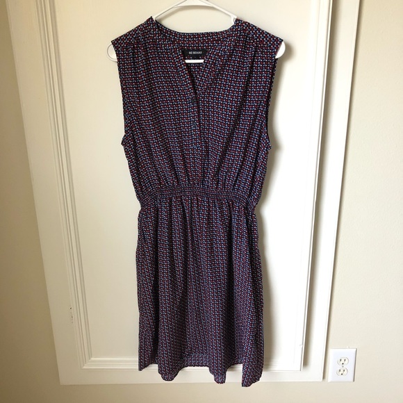 Ike Behar Blue Red White Sleeveless Elastic Waist Summer Dress Large L - Picture 1 of 8